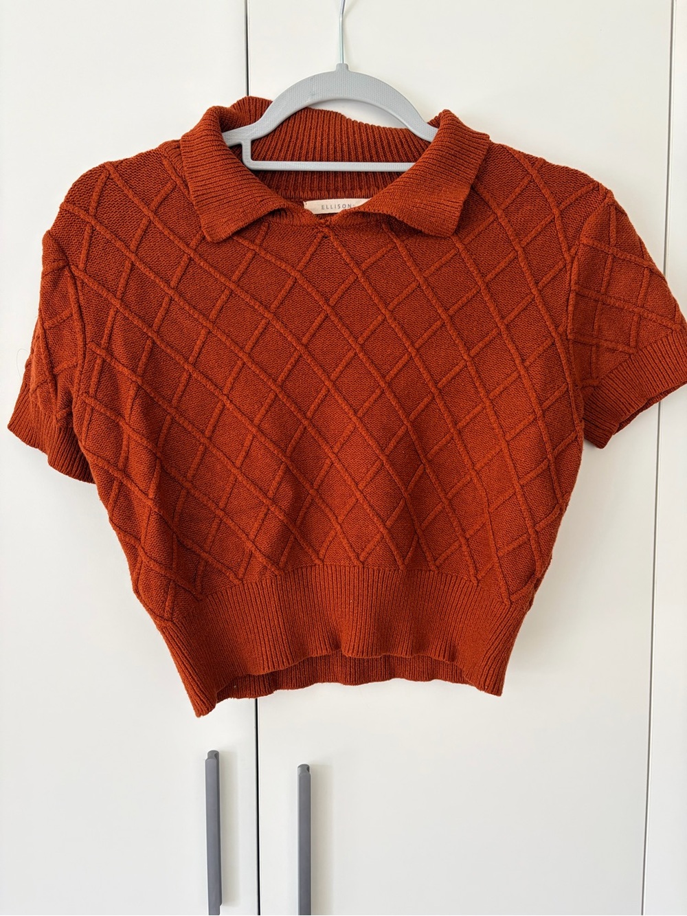 Ellison Rust Diamond-Knit Polo Sweater